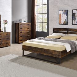 RUSTIC OAK-BLACK-FINISH-FRAME-CAMA