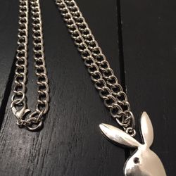 Designer Stainless Steel Curb Chain Necklace with Playboy Bunny Pendant
