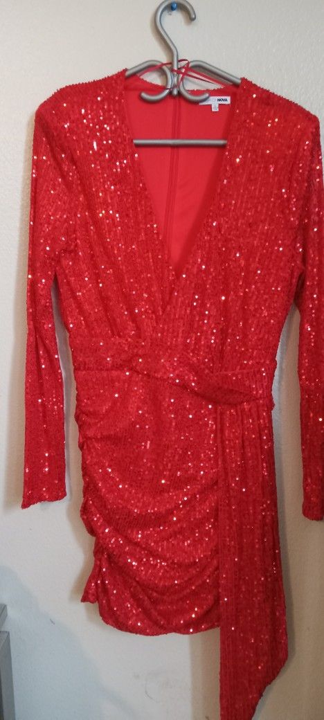 Fashion Nova Red Sequin Holiday Christmas Dress Size Large