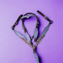 Gorgeous Lavender Checker Bling Breast Collar Headstall Set 
