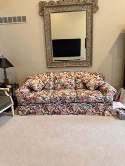 Floral Upholstered Three-Cushion Sofa