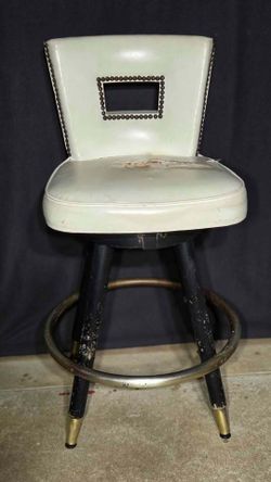 MCM White Vinyl Swivel Bar Stool