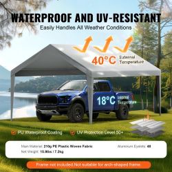 Carport Replacement Canopy Cover 12 x 20 ft, Garage Top Tent Shelter Tarp Heavy-Duty Waterproof & UV Protected, Easy Installation with Ball Bungees,Gr