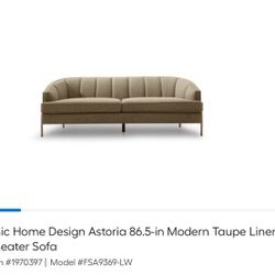 Chic Home Design Astoria 86.5-in Modern Taupe Linen 3-seater Sofa