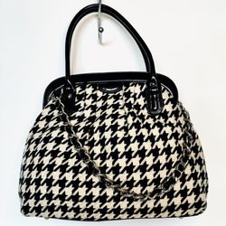 Banana Republic Shoulder Bag Tote Purse Woven Knit Patent Leather Houndstooth