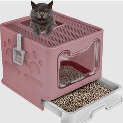  Cat Litter Box, Large Foldable Cat Litter Box with Lid, Drawer Structure, Toilet and Cat Litter Scoop for Easy