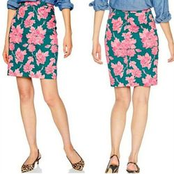 J. Crew Elkins Green Pink Floral Pencil Skirt Size 8