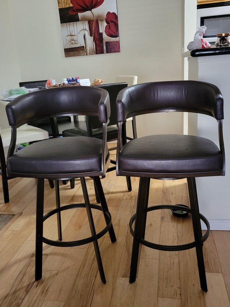 2 Brown Leather And Iron Bar Stools 4 Sale They Are Heavy Pickup Only