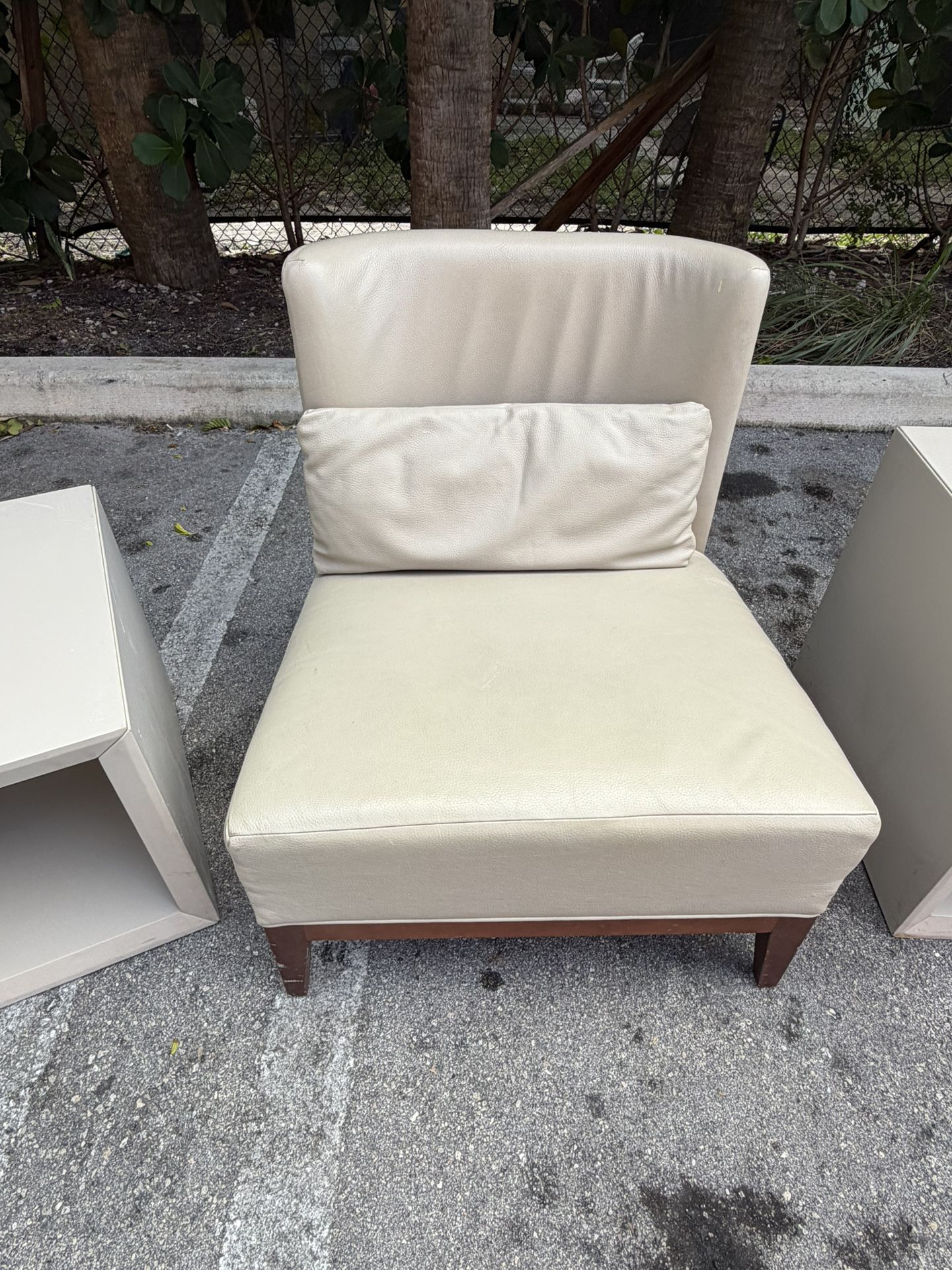 Beautiful White Cream Single Sofa Leather Couch Living Room Set Of 2 Chair Modern Contemporary