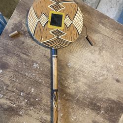 Vintage Handmade, Hand Spin Monkey, Drum Double Sided Percussion Rattle Instrument, Africa, and good condition