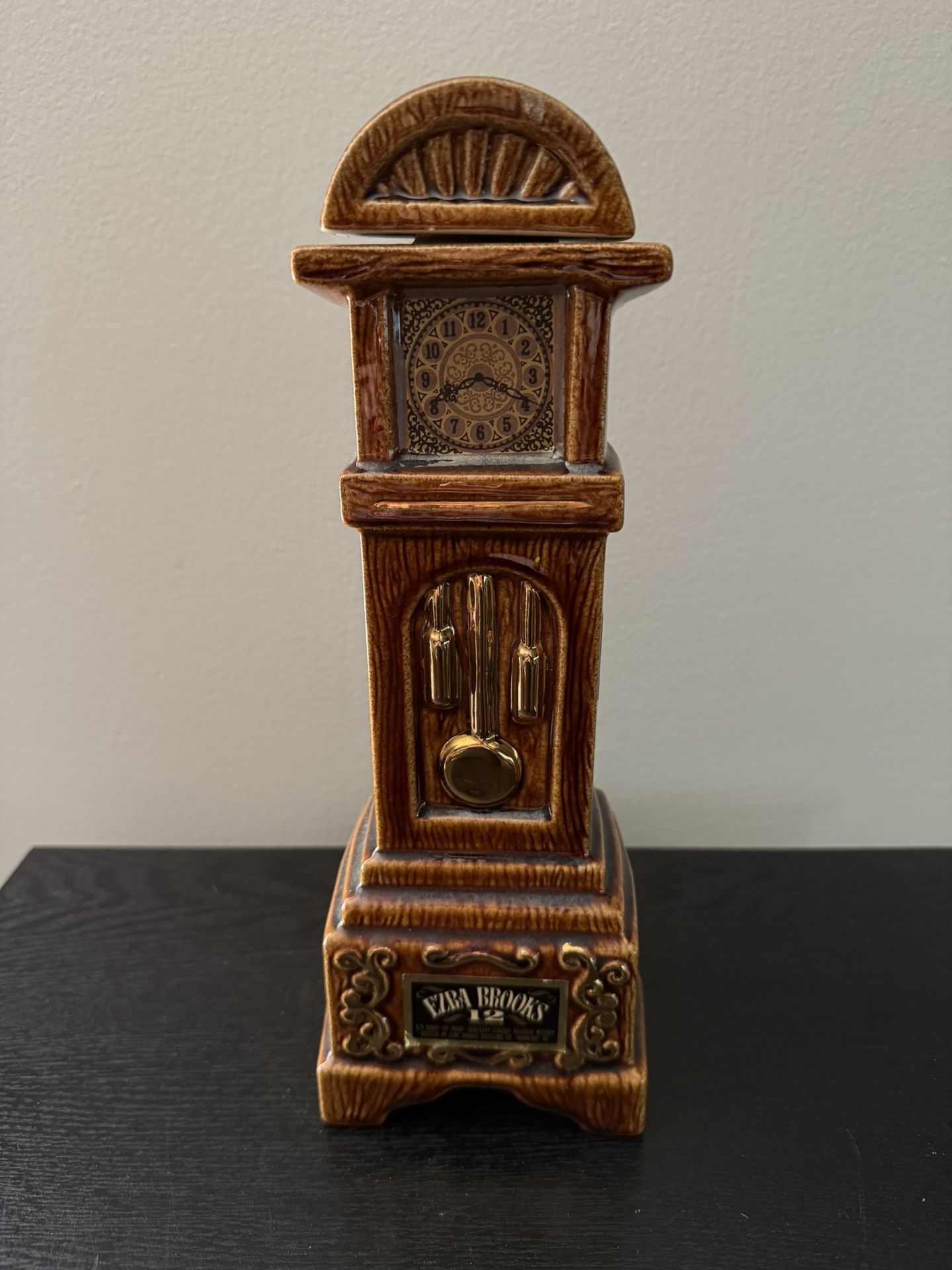 Vintage Ezra Brooks 12 Year Old Kentucky Bourbon Grandfather Clock Decanter 1970