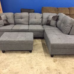 Gray Linen Sectional Couch