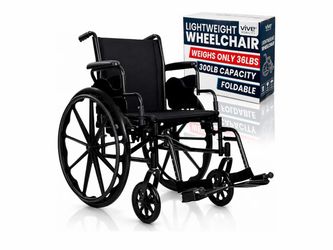 Vive Lightweight Manual Wheelchair for Adults (300 lb Capacity) - Foldable