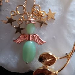 Jade Angel With 4 Stars On Gold-plated Necklace