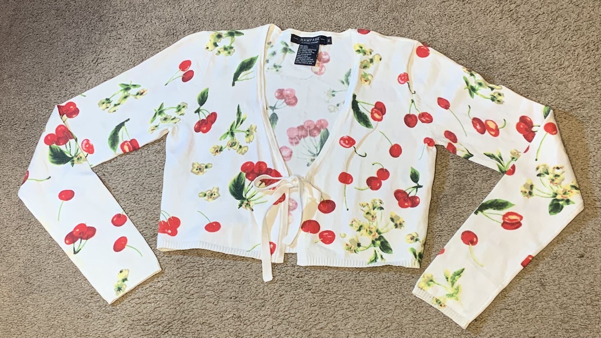 NWT Long Sleeved Cherries Bow Tie Cardigan