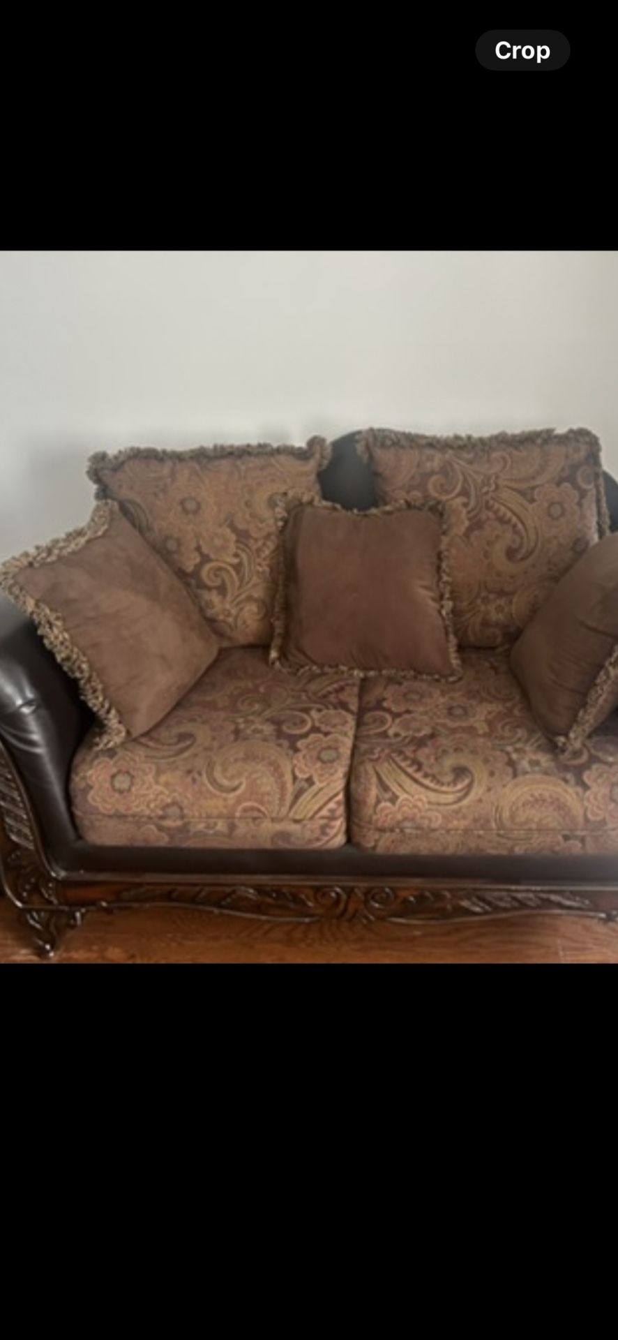 Brown Cloth and Leather Couch And Loveseat