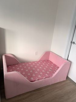 Pink Velvet Toddler Bed with Mattress