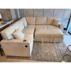 Beige Corduroy Sectional Sleeper Sofa With Pull Out Bed // $539