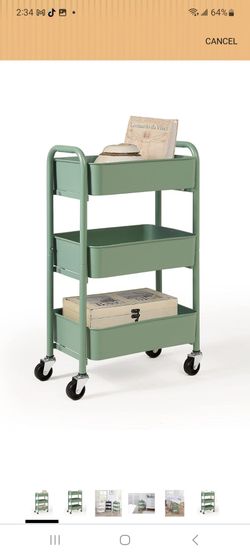 SunnyPoint 3-Tier Delicate Compact Rolling Metal Storage Organizer - Mobile Utility Cart Kitchen/Under Desk Cart with Caster Wheels - Turq (15.35" X 1