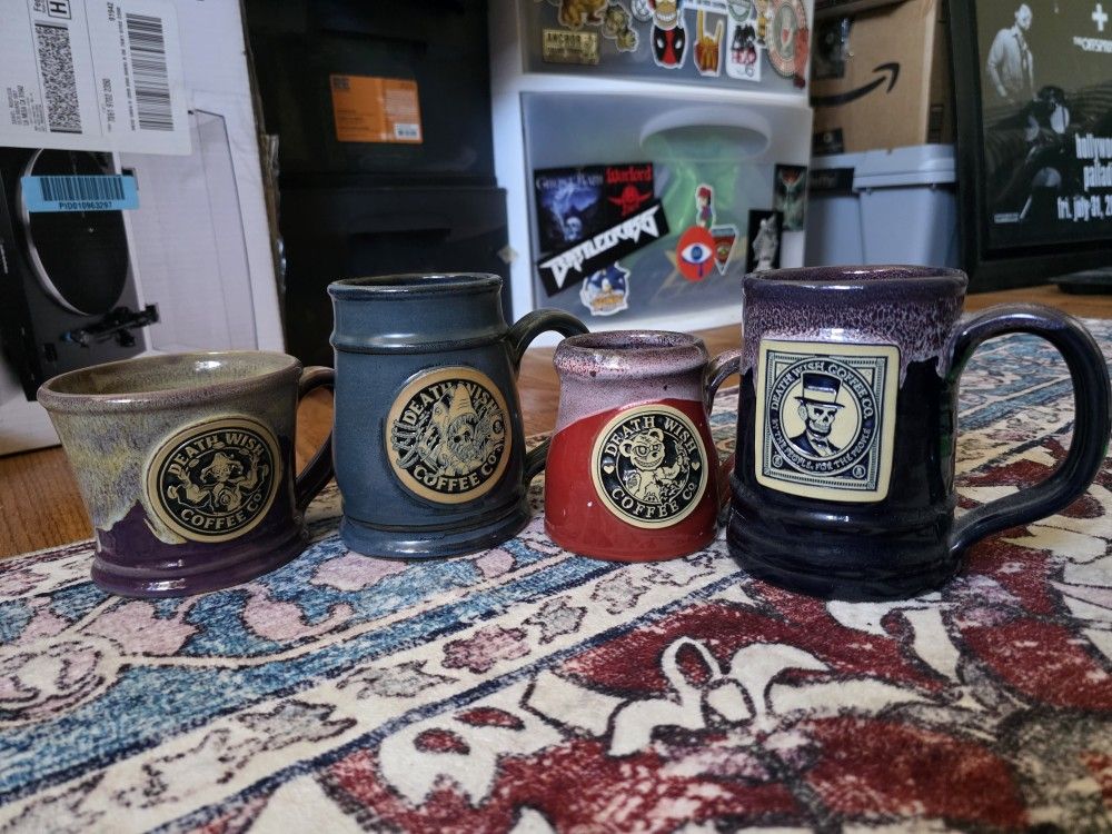 Death wish coffee Mugs X4 Deneen Pottery 2017