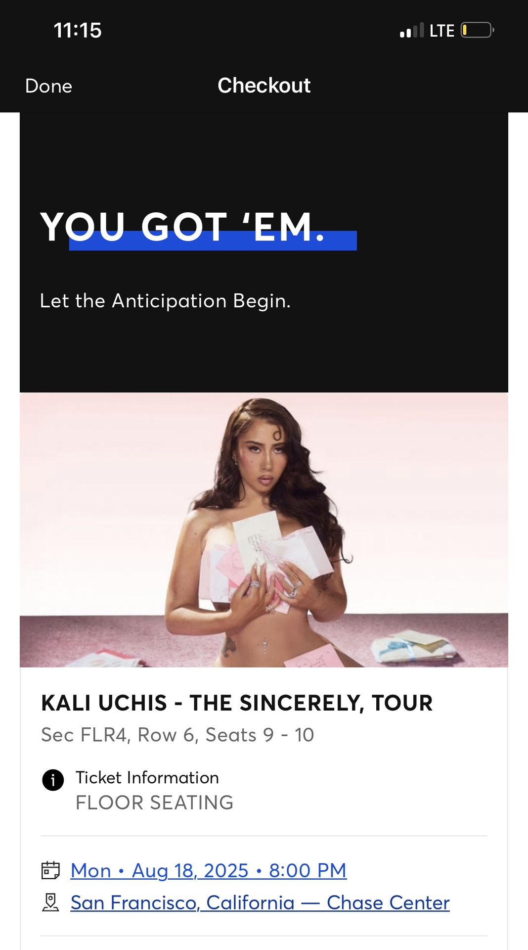 Kali Uchis - The Sincerely ,Tour Tickets/ Floor Seats
