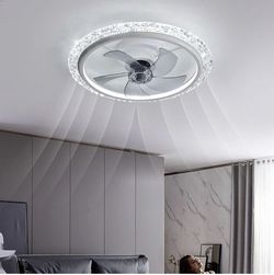 White  Copper Motor Light Fan Integrated Flush Mount Ceiling Lighting Fixture LED Ceiling Fan 3 Colors Temperature Smart Remote Control Mode