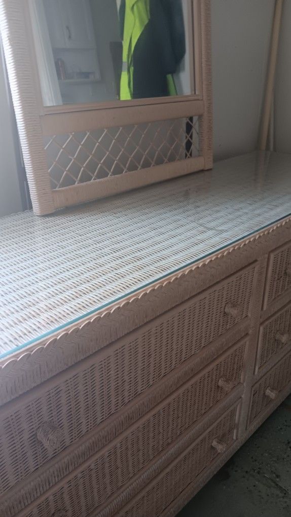 Lexington Wicker Dresser, Mirror And Nightstand.
