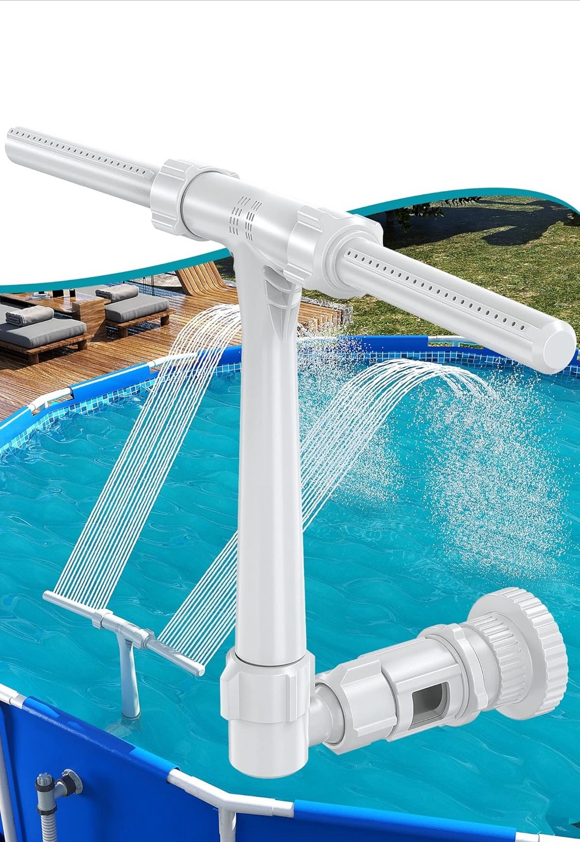 Pool Fountain for Above and In-Ground Pools, Adjustable Dual Spray Waterfall Sprinkler Cooler for Pool, Swimming Pool Spa Water Fountain, High-Pressur