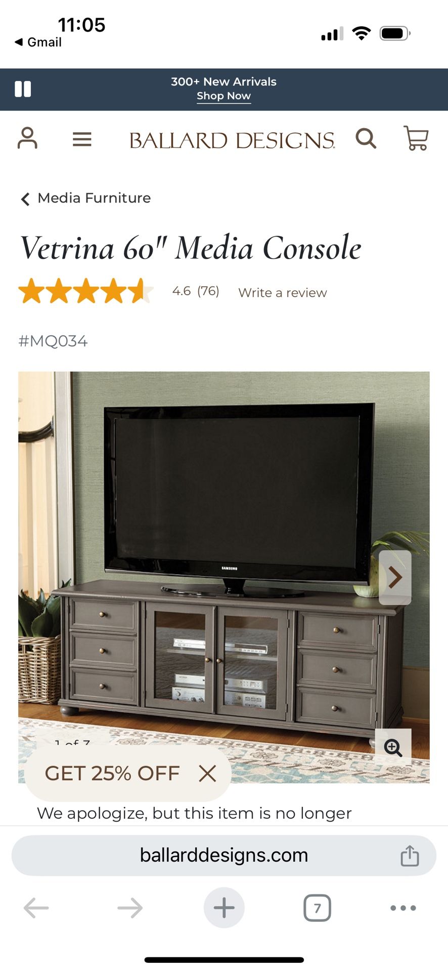 Ballard Designs Vetrina 60” Media Console Unit