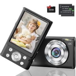 Kids Digital Camera 4K 48MP Camera for Kids with 32GB Card 2.8 Inch Screen Autofocus Function Point and Shoot Camera for Girls Boys Beginners, 2 Batte
