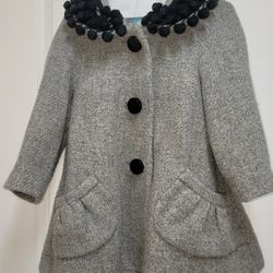 Anthropologie Plenty By Tracy Reese, 3 Button Wool Coat, Gray, Size P