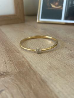 Gold Cuff Bracelet Bangle W/Diamond Detail