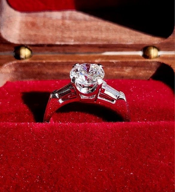 1.48CTW. Platinum Iridium & Natural Baguette + IGI Certified Lab Created Diamond Engagement Ring ◇ Size: 6.0