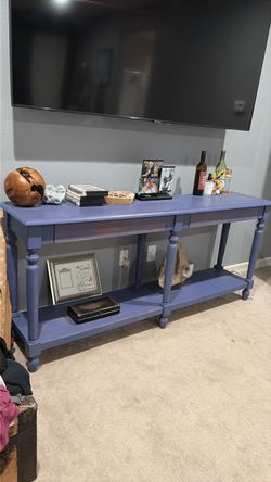 Blue Table For Under TV  with 2 Drawers