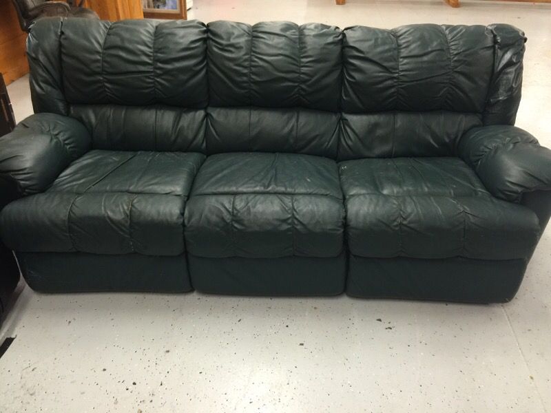 Green leather reclining couch