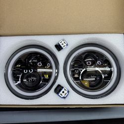 Pair 7 inch LED Headlights For Jeep Mazda Miata MX5 MX-5 Halo Angel Eye