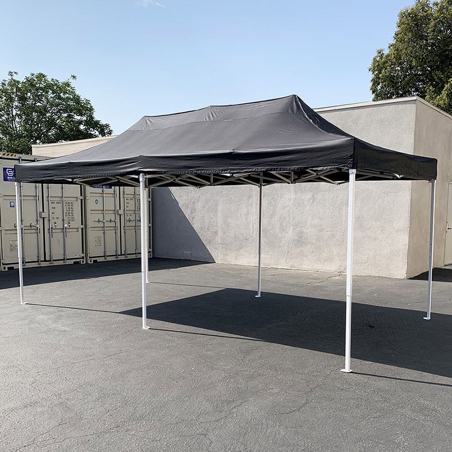 (NEW) $200 Heavy-Duty 10x20 ft Popup Canopy Tent Instant Shade w/ Carry Bag Rope Stake, Black/Red 