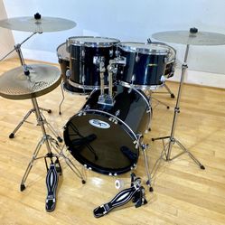Sound Percussion Bebop Complete Drum set 20” Bass New Quiet Cymbals Throne Hardware  Sticks Key  $350 Cash In Ontario 91762.  12” 13 15 Toms