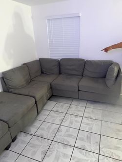 Gray Fabric L-Shaped Sectional Sofa (6 Piece)