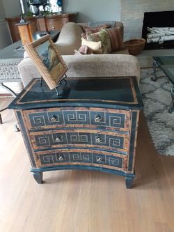 Italian 3-Drawer Marble Inlay End Table