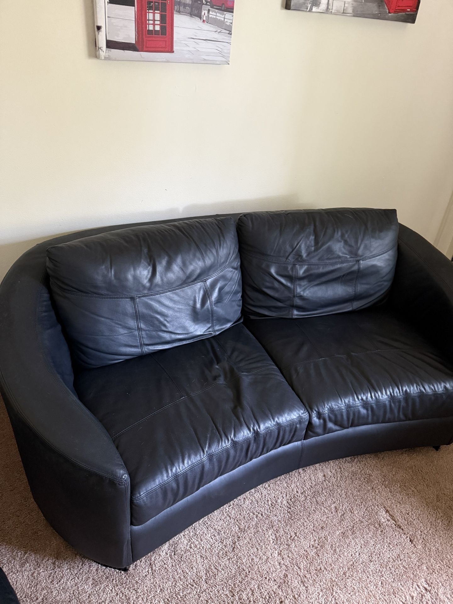 Vintage Black Leather Sofa