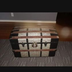 Antique  Victorian Dome Top Trunk Embossed Tin Stagecoach Chest