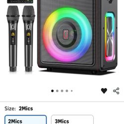 Karaoke Machine, Portable Bluetooth 5.3 Speaker with 2 Wireless Microphones 