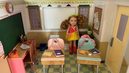 HUGE Our Generation School House Playset - WellieWisher Doll, Classroom, Extra Backpacks & Supplies!