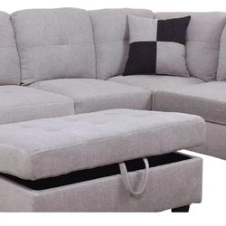 Light Gray Sectional Couch With Ottoman 