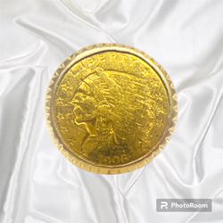1908 $2.5 Indian Head Gold Coin 14k Yellow Gold Ring Size 8.25 15.7g