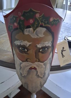 Vintage 1988 Signed Edna Young Santa Metal Lantern