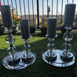 Candle Holder With Glass Tray 