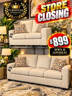 Beige Fabric Sofa and Loveseat Set