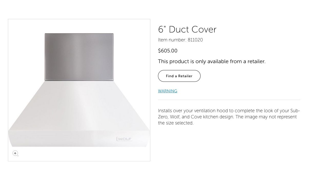 Wolf 36 x 6 Pro Chimney Hood Duct Cover
